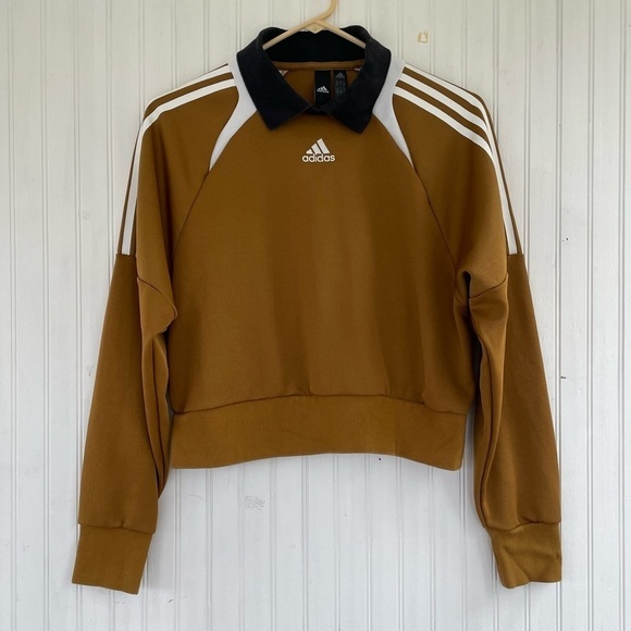 Adidas Women's Brown Black White Track Sweatshirt Oversized Boxy Fit Size XS - Picture 2 of 9